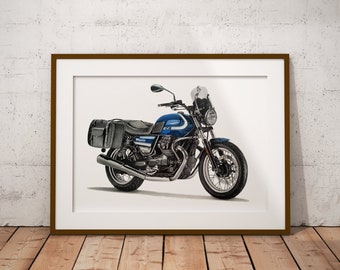 Tirages d’art en édition limitée - Dessin Moto Guzzi V7 - Moto, Illustration, Réaliste, Automobile