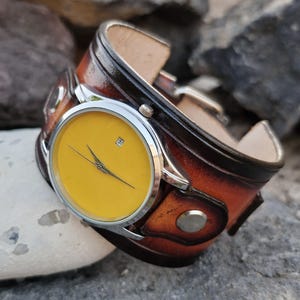 Handcrafted Leather Steampunk Wristwatch, Leather Cuff Watch,  Made with meticulous care and high quality vegetable tanned leather