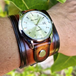 Handcrafted Leather Steampunk Wristwatch, Leather Cuff Watch,  Made with meticulous care and high quality vegetable tanned leather