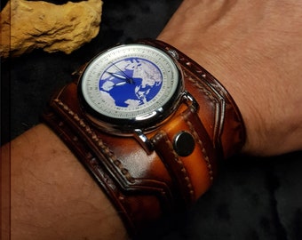 Leather Cuff Watch creation, a handmade leather strap with a wonderful Watch included, made with and high quality vegetable tanned leather