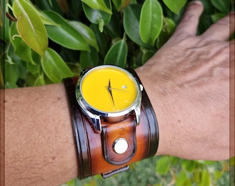 Handcrafted Leather Steampunk Wristwatch, Leather Cuff Watch,  Made with meticulous care and high quality vegetable tanned leather