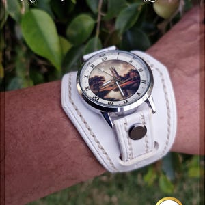 Handcrafted Leather Steampunk Wristwatch, Leather Cuff Watch, high quality vegetable tanned leather , Hand Embossed, Hand-stitched and dyed