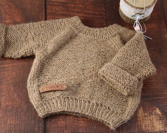 Baby Oversize Pullover handgestrickt mit reiner Alpaka Wolle in drei Größen Unisex | Strickpullover Handmade