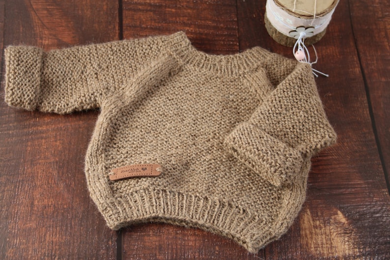 Baby oversize sweater hand-knitted with pure alpaca wool in three sizes Unisex Knitted sweater handmade image 1