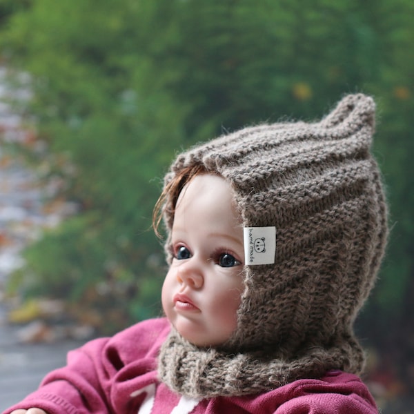 Hand knitted Linnea elf pixi hat 100% alpaca wool in many colors and sizes, winter baby, toddler hat, pixie hat