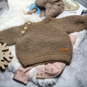 Baby oversized sweater with button list, hand-knitted with pure alpaca wool in three sizes Unisex | Knitted sweater Handmade