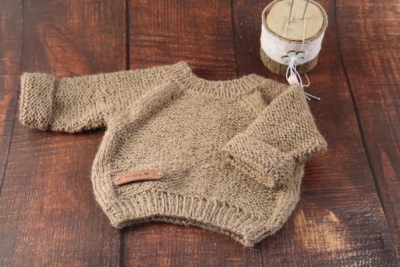 Baby oversize sweater hand-knitted with pure alpaca wool in three sizes Unisex Knitted sweater handmade image 4