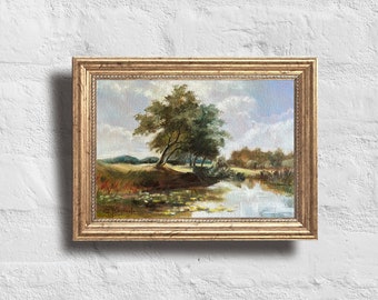 Vintage LANDSCAPE oil painting art print countryside wall art farmhouse decor vintage look small print UNFRAMED