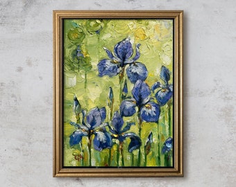 IRIS, peinture originale, empâtement, art mural impressionniste, ferme colorée, cuisine, salon, galerie, art mural, sans cadre