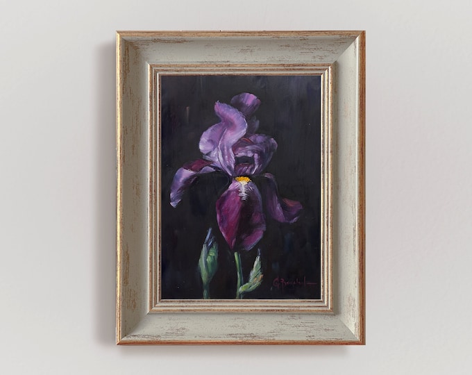 IRIS Original Oil Painting Purple Wall Art Floral Home Decor Kitchen ...