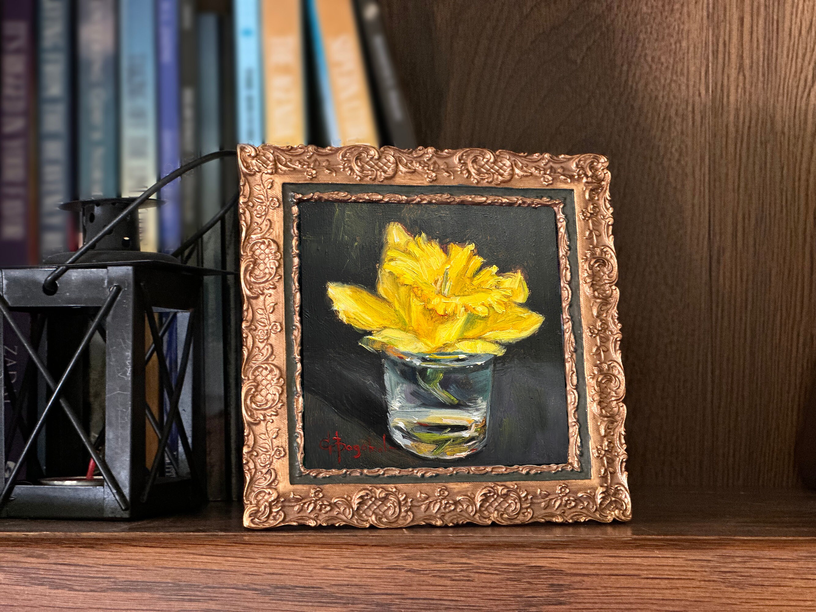 Daffodil Miniature Oil Painting - Yellow Floral Still Life, 4x4 Small ...