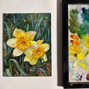 DAFFODILS original oil painting 6 x 8 in. spring flowers gallery wall art unframed image 2