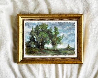 Original painting rural landscape miniature gallery wall art countryside trees small 4 x 6 artwork unframed