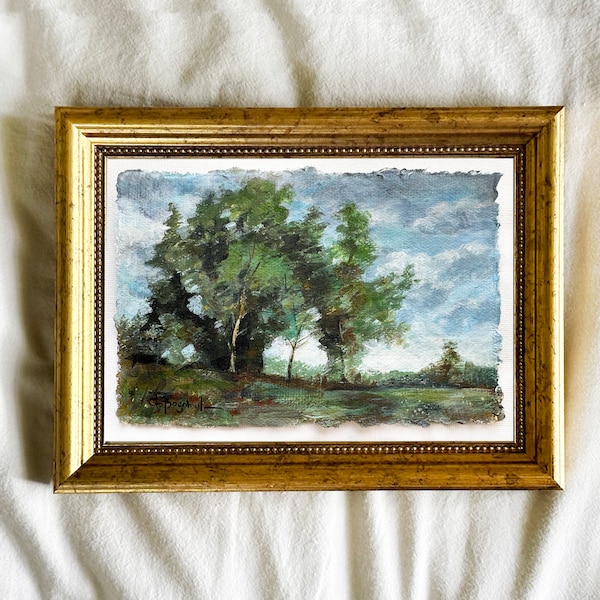 Original painting rural landscape miniature gallery wall art countryside trees small 4 x 6 artwork unframed