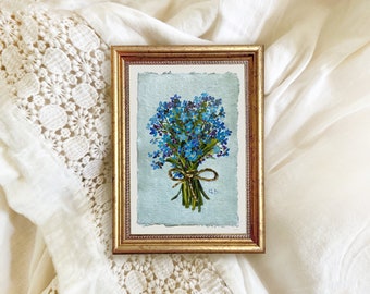FORGET-ME-NOT original painting gallery wall art blue filed flower wildflower unframed