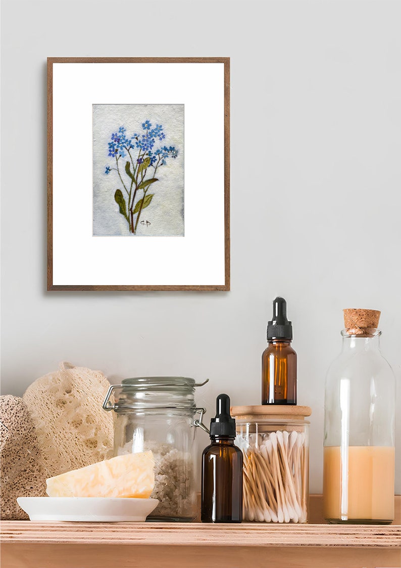 FORGET-ME-NOT original painting blue filed flowers botanical art wildflower unframed image 7