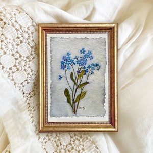 FORGET-ME-NOT original painting blue filed flowers botanical art wildflower unframed image 1