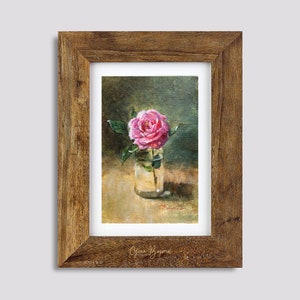 ROSE FLOWER original painting gallery wall art pink rose decor 4 x 6 botanical miniature field flower unframed image 5
