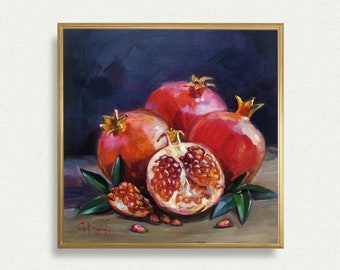 POMEGRANATE painting art print fruit wall art food artwork red pomegranates kitchen decor unframed