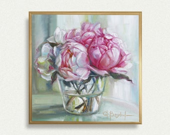 PEONIES art print still life bouquet of flowers in a vase pink peonies painting gallery wall art unframed