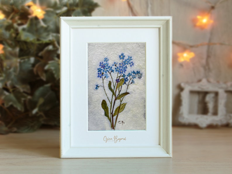 FORGET-ME-NOT original painting blue filed flowers botanical art wildflower unframed image 5