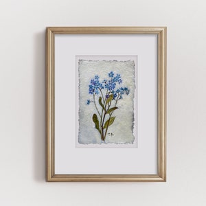 FORGET-ME-NOT original painting blue filed flowers botanical art wildflower unframed image 3