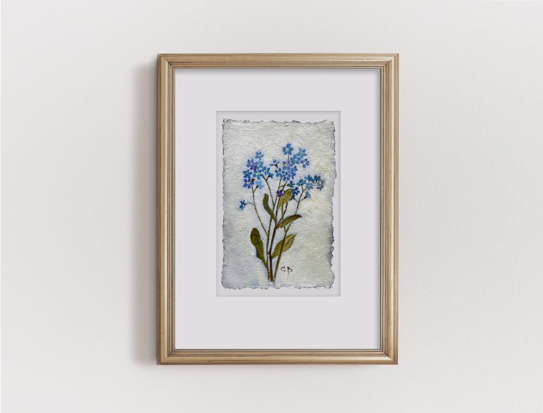 FORGET-ME-NOT original painting blue filed flowers botanical art wildflower unframed image 3