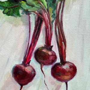 Beet original oil painting - Vegetable still life, colorful kitchen wall art, rustic vegetable still life, farmhouse decor