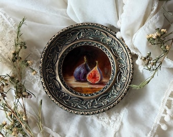 Miniature Original Fig Painting - Tiny Still Life, Framed Food Decor