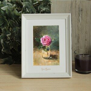 ROSE FLOWER original painting gallery wall art pink rose decor 4 x 6 botanical miniature field flower unframed image 4