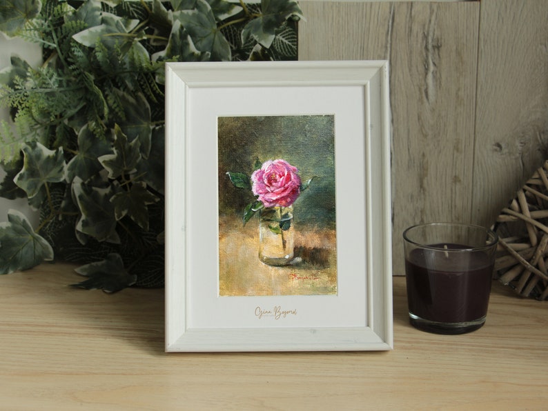 ROSE FLOWER original painting gallery wall art pink rose decor 4 x 6 botanical miniature field flower unframed image 4