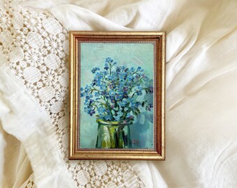 FORGET-ME-NOTS original painting bouquet of wild flowers blue green home decor spring flowers mother's day gift unframed