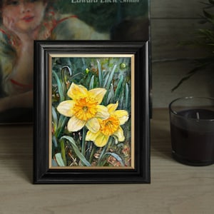 DAFFODILS original oil painting 6 x 8 in. spring flowers gallery wall art unframed image 7