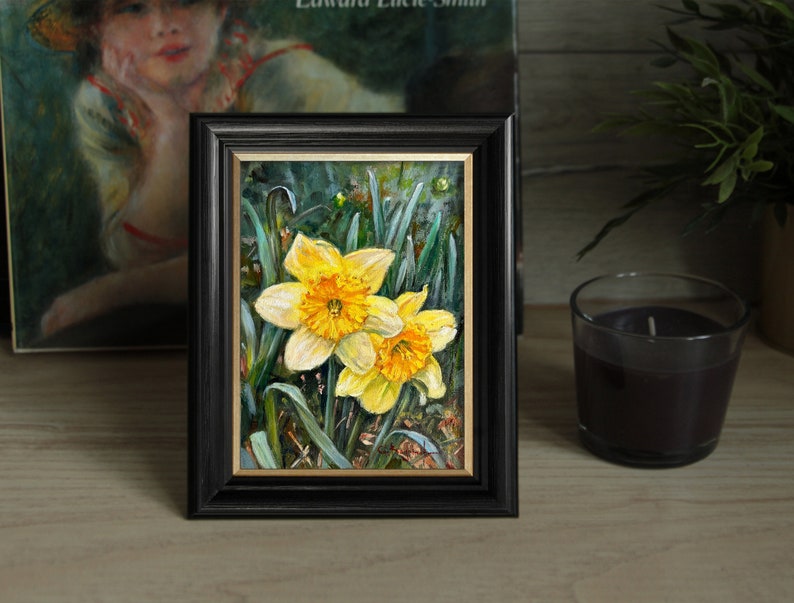 DAFFODILS original oil painting 6 x 8 in. spring flowers gallery wall art unframed image 7