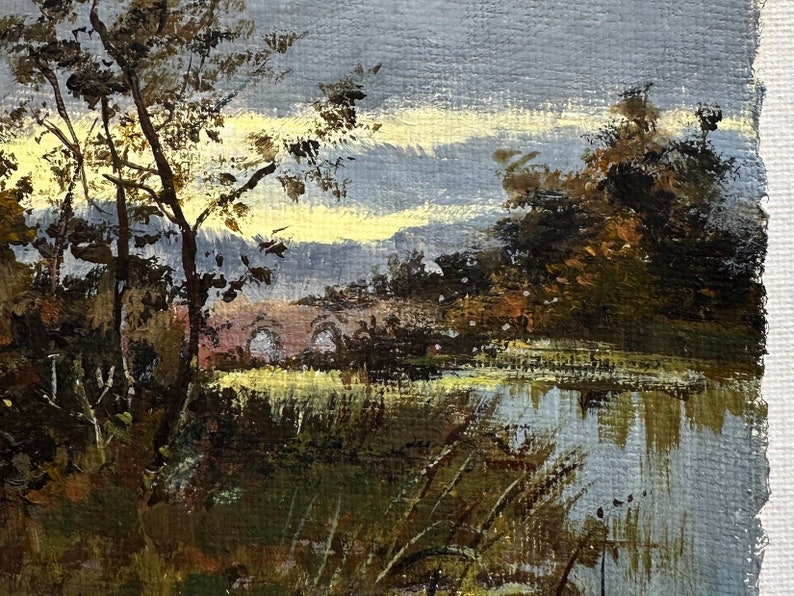 PAYSAGE RURAL peinture art original tremble scène au bord de la rivière galerie miniature art mural sans cadre image 9