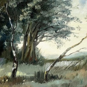 French landscape art print Summer countryside oil painting Vintage country scene wall decor Tree painting - Unframed