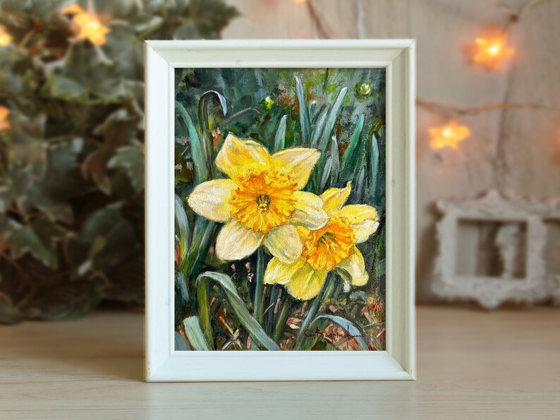 DAFFODILS original oil painting 6 x 8 in. spring flowers gallery wall art unframed image 8