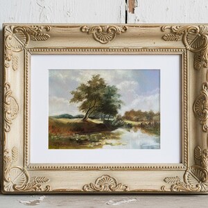 Landscape oil painting print - summer countryside view in old classic frame