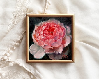 ROSE painting original art 4"x4" pink flower wall art small floral decor mother's day gift housewarming