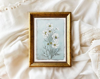 COSMOS original painting small vintage gallery wall art simple bouquet of flowers unframed