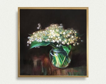 LILY of THE VALLEY oil painting art print bouquet of spring flowers poster still life unframed