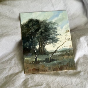 FRENCH LANDSCAPE original painting 6 x 8 vintage look wall art farmhouse decor tree painting image 4