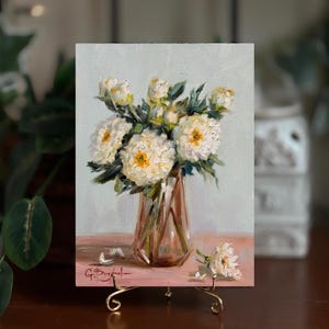 Peonies original painting Floral wall art Bouquet Peony flowers in vase Still life for bedroom living room Elegant home decor Unframed