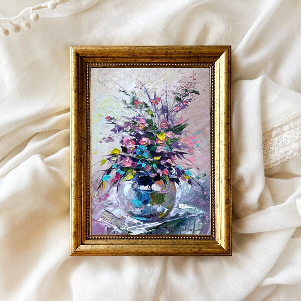 RAMO de FLORES pintura original bodegón floral pintura al óleo en miniatura 4 x 6 arte de pared sin enmarcar