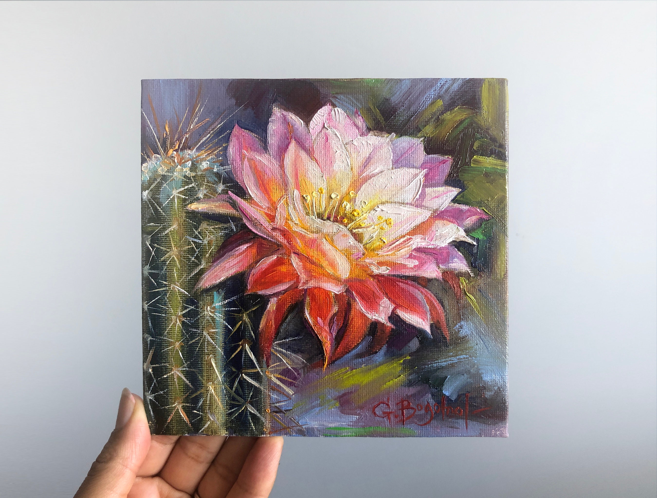 Cactus Painting Floral Original Art Stretch Canvas Painting 10 by 8 fashion Small Artwor