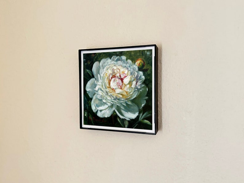 WHITE PEONY painting giclée print 4x4 miniature botanical fine art print FRAMED image 7