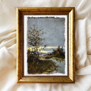 Rural landscape painting original art aspen tree riverside scene miniature gallery wall art unframed