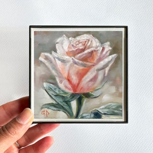 BLUSH PINK ROSE painting fine art print  -  framed miniature giclée print 4”x4” floral wall art mother's day gift housewarming