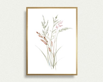 WILD GRASS art print watercolor greenery poster from original painting modern farmhouse art unframed