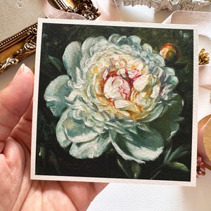 WHITE PEONY painting giclée print 4x4 miniature botanical fine art print FRAMED unframed